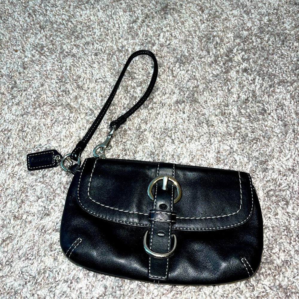 Coach black leather wristlet